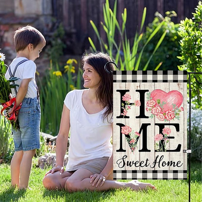 ORTIGIA Happy Mothers Day Garden Flag 12.5 x 18 Inch Double Sided Home Sweet Home Carnation Floral Flower Wedding Anniversary Yard Flag Summer Holiday Outdoor Outside Decoration
