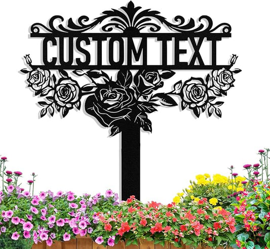 Personalized Metal Garden Signs with Stake, Custom Garden Signs for Outside Waterproof, Customized Name Sign Yard Lawn Gardens Decor Gardening Gift fors Moms Grandmas Gardeners
