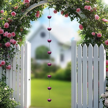 Kroc4vani 5.9ft Rose Rain Chain for Gutters Outside - Rain Chain with 8 Purple Rose Cups Adjustable Hanging Gutter Downspout Replacement for Eaves Drainage, Functional Decorative Outdoor Use