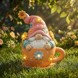 Joint Honglin Garden Sculptures & Statues Resin Cup Gnome with Sunflower, Outdoor Funny Decoration Solar Figurine Lights for Yard, Patio Decor Gifts for Mom (Cute Cup Gnome)