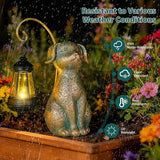 Solar Garden Decor Dog Statues with Lantern,Waterproof Resin Solar Outdoor Statue Decoration for Yard, Lawn, Flower Bed, Backyard, Front Yard, Patio, Balcony – Gift for Dog Lovers