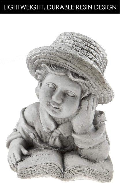 Boy with Book Resin Garden Statue | Outdoor Indoor Figurine Gift Decoration for Home Décor, Patio, Yard, and Garden
