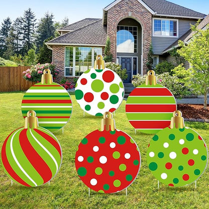 Vercraft 6 Pieces Large Christmas Balls Yard Signs with Stakes 15 Inch Outdoor Lawn Decorations Double Sided Xmas Balls Hanging Ornaments for Christmas Tree Garden Home Yard Decor