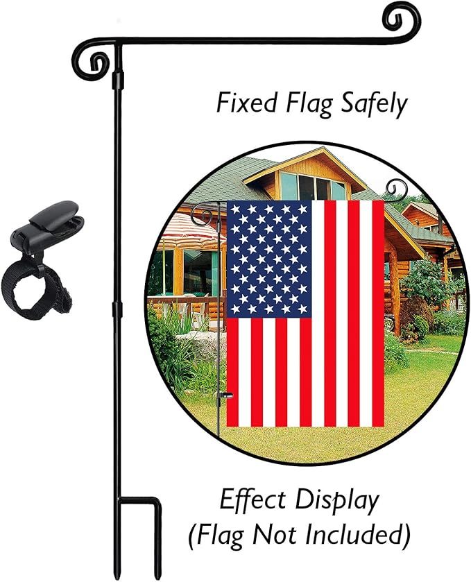 HOOSUN Garden Flag Stand,Sturdy Garden Flag Holder Pole for Outside House,Yard Flags Holder with one Tiger Clip,Yard Banner Pole for Holiday Flags Decorations Outdoor Lawn (2 Pack）