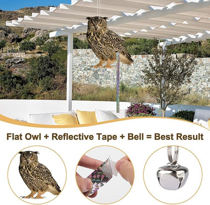 Plastic Owl to Scare Pigeon for Balcony 4PCS Hanging Fake Owl to Keep Squirrel Away from Outdoor Garden Flat Garden Owls with Reflective Tape for House Window Patio Yard Backyard Front Porch Decor