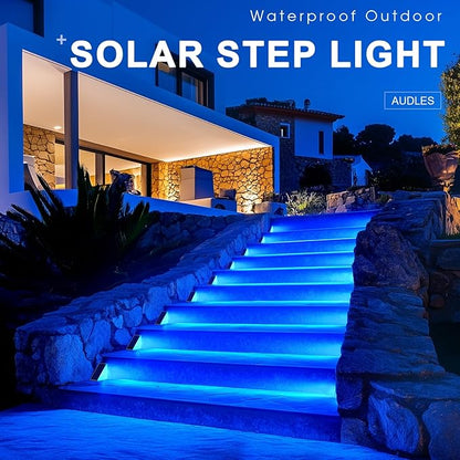 AUDLES 12 Pack Solar Stair Lights, Outdoor Step Lights with Waterproof IP67, Blue Color LED Solar Light for Outside Light Decor for Stair, Deck, Front Step, Front Porch, Patio and Backyard