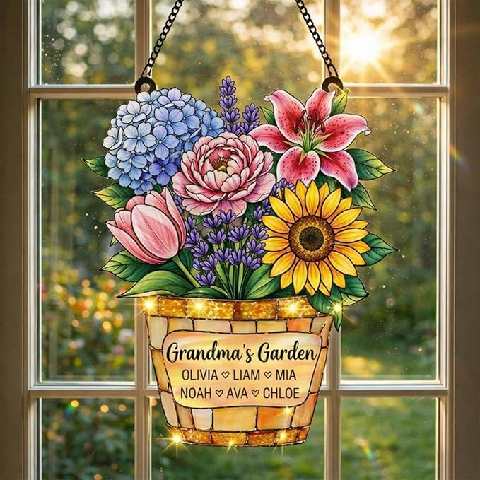 Personalized Suncatcher for Grandma, Custom Family Acrylic Suncatcher, Personalized Faux Stained Glass, Colorful Window Decor, Gift for Mom, Grandma, Mother's Day, Birthdays