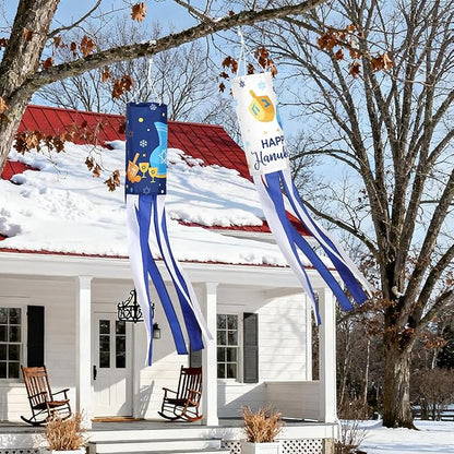 NOVWANG 2 Pack Hanukkah Wind Socks, 40 Inch Happy Hanukkah Windsock Outdoor Hanging Decoration for Garden Yard Porch Patio Home Holiday Decor
