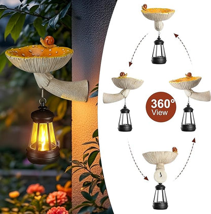 Etlemonde Solar Mushroom Garden Statue, Cute Hand-Painted Resin Decoration with Snail & Lantern, Waterproof Outdoor Ornament, Perfect Fairy Garden Decor & Unique Gift(Yellow)