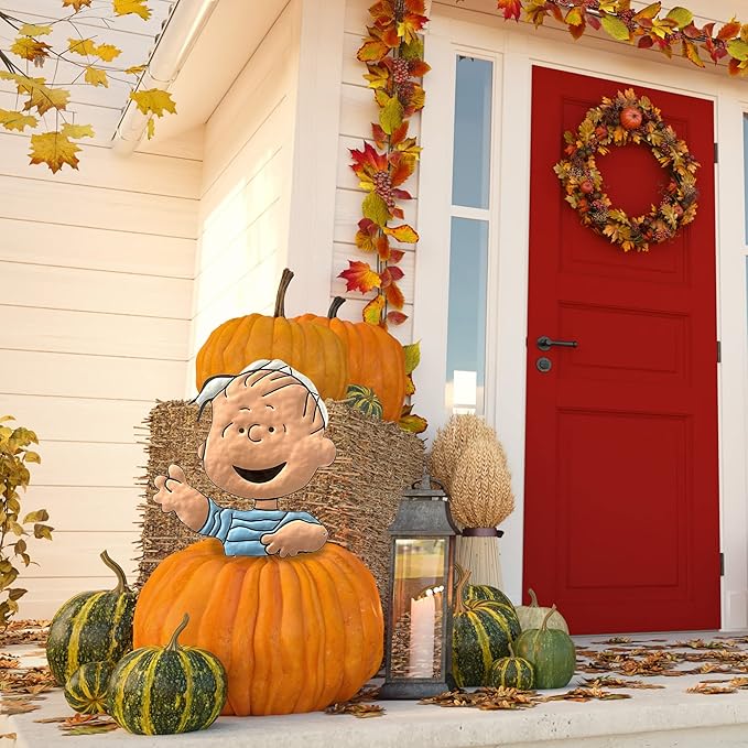 PRODUCTWORKS Peanuts Pumkin Press-in Icon Metal Stake Halloween Harvest Decor Porch Decorating Indoor Outdoor (Linus)