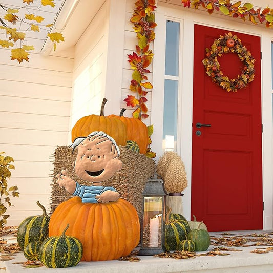 PRODUCTWORKS Peanuts Pumkin Press-in Icon Metal Stake Halloween Harvest Decor Porch Decorating Indoor Outdoor (Linus)