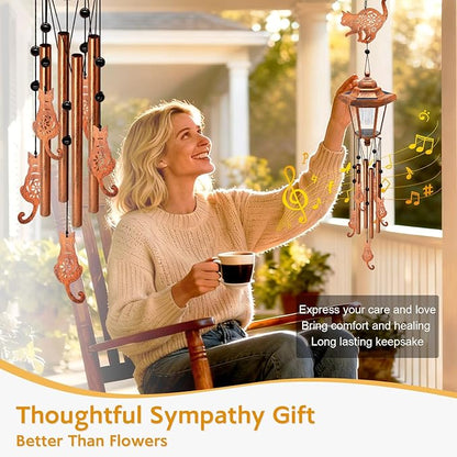 Large Solar Cat Wind Chimes with Wind Catcher/Solar Decor Light to Create a Zen Atmosphere Decor for Outdoor Garden Patio Balcony, Classic Bronze Wind Chimes, Gifts for Mom Grandma Women Wife Daughter