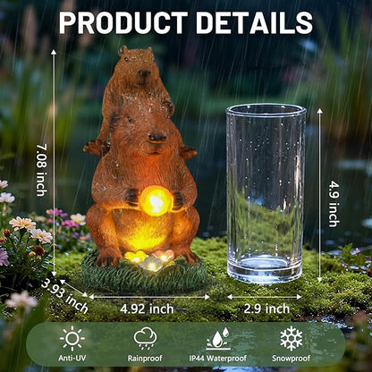 Capybara Solar Garden Statue, Outdoor Capybara Statue with Ball Light, Funny Double Capybara Decor for Women Mom, Capybara Figurine for Yard Garden Patio Lawn Ornaments