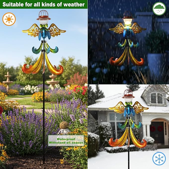 Yard Garden Wind Spinners - Large Outdoor Metal Wind Spinners with Stake, Yard Art Lawn Garden Decor Colorful Angel-Shaped Wind Vane (19.5" W x 79" H)