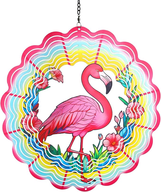 Flamingo Metal Wind Spinners Gifts for Women Mom Grandma Friends Hanging Wind Spinner Garden Decorations 12 inch 3D Kinetic Sculpture for Lndoor Spring Outdoor Decor House Yard Art Decorations