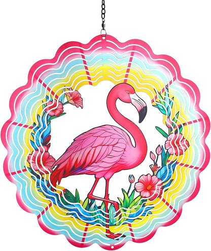 Flamingo Metal Wind Spinners Gifts for Women Mom Grandma Friends Hanging Wind Spinner Garden Decorations 12 inch 3D Kinetic Sculpture for Lndoor Spring Outdoor Decor House Yard Art Decorations
