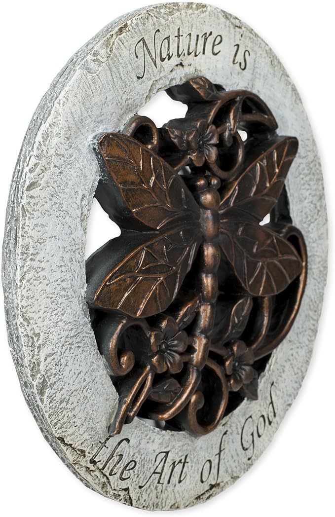 Nature is The Art of God Dragonfly 12 inch Round Dolomite Resin Stepping Stone