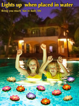 Hortsun 12 Pcs Floating Lotus Lights with Batteries Lily Pads Pool Flowers Diwali Pooja Decorations Floating Candles Decor for Pool Pond Outdoor Indoor(5.91 Inch,Multicolor)