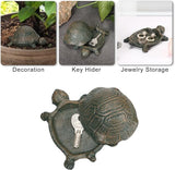 JUXYES Turtle Cast Iron Key Hider Outside Spare Door Key Box Outdoor Small Garden Statues Ornament, Turtle Indoor Decoration Jewelry Trinkets Box for Key, Ear Studs, Ring, Paper Clip