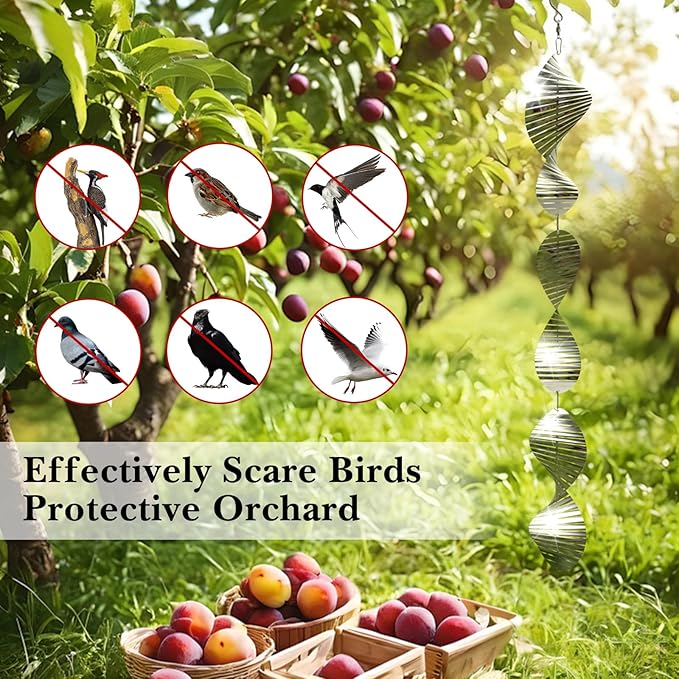 Bird Deterrents for Outside Patio, Bird Scare Devices Set Highly Reflective 3D Wind Spinners Outdoor Garden Decor, Bird Reflectors to Keep Birds Away Window Roof Yard Orchards Deck 12 Discs 4 Pcs