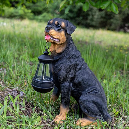 Notakia Resin Dog Rottweiler Statues and Sculptures with Solar Led Home Garden Decoration Windproof Lamp Outdoor Lighting Decor (Rottweiler &LED)