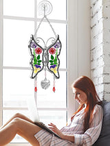 KY&BOSAM Butterfly Suncatcher Faith Hope Love Stained Glass Sun Cathers for Windows Hangings Wind Chime Ornament, Real Flower Wings Charm with Metal Mother's Day Mom Sister Birthday Gifts