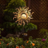 Hapjoy Solar Lights Outdoor Garden Decor Solar Powered Sun Lantern for Yard, Patio,Lawn or Pathway Sun Decorations Crackle Glass Globe Stake Metal Lights Waterproof Warm LED Garden Pathway