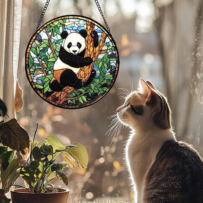 Stained Glass Window Hanging - Cute Panda Suncatcher for Doors Garden Patio Sun Catchers Decor Christmas Mother's Day Birthday Teenager Gifts for Women Men Mom Nana Friend 6.3 in