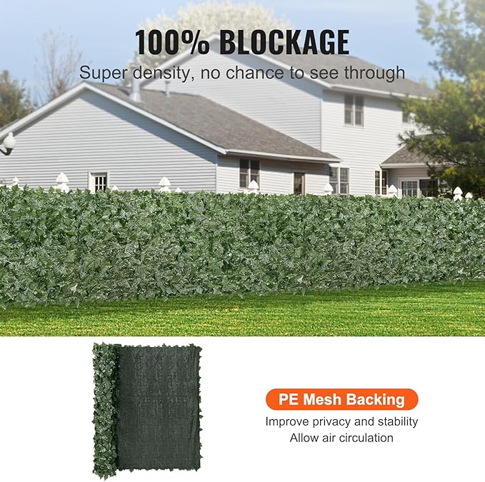 VEVOR Artificial Ivy Privacy Fence Screen, 59 x 98 in Faux Ivy Vine Leaf Hedges Fence, Greenery Privacy Fence with Mesh Cloth Backing, Green Wall Decoration for Outdoor Garden, Yard, Balcony