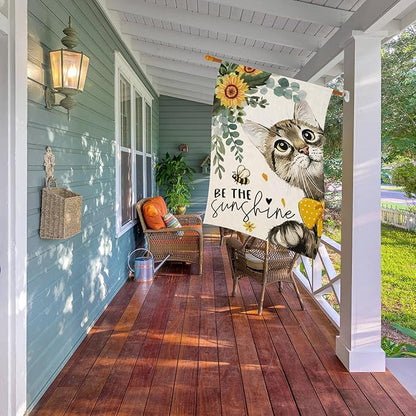 Summer Cat House Flags for Outdoor,Be The Sunshine Cat with Sunflowers Yard Flags for Outside,Spring Seasonal Decorative Flag for Farmhouse Holiday Decoration 28x40 Inch Double Sided