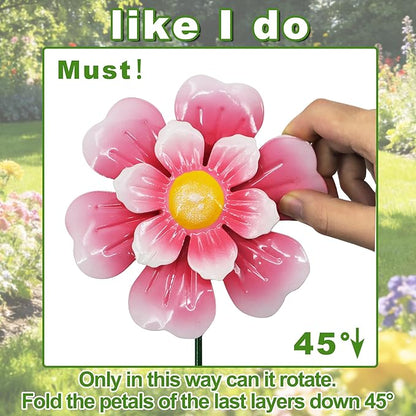 3pcs Flowers Yard Wind Spinners Outdoor Decoration Stakes Lawn Ornaments, Lawn Decorations Garden Stakes, Metal Outside Decorations for Metal Yard Art Flower Garden Decor, Spring Mom Gifts
