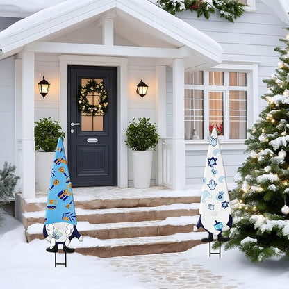 Cinnvoice 2 Pcs Hanukkah Metal Yard Gnome Stakes 27.6” Chanukah Decorative Gnomes Stakes for Outdoor Happy Hanukkah Garden Signs for Jewish Christmas Party Supplies Lawn Garden Decoration