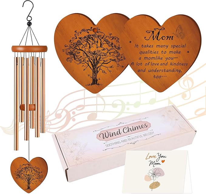 Mom Wind Chime for Outside, Heartfelt for Women, Metal Wind Chime Yard Art, Soothing Home Garden Patio Outdoor Indoor Decor
