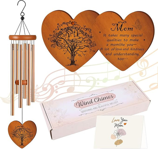 Mom Wind Chime for Outside, Heartfelt for Women, Metal Wind Chime Yard Art, Soothing Home Garden Patio Outdoor Indoor Decor