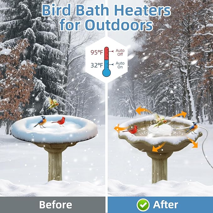 110W Bird Bath Heater for Outdoors in Winter–Submersible Pond Deicer,Cast Aluminum Thermostatic Chicken Water Heater,Power Cord 4.92 Ft/1.5M(White)