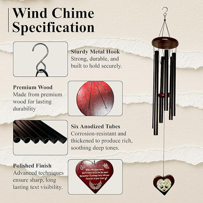 Memorial Wind Chimes, Unique Sympathy Gift for Loss of Loved One Comes with Sympathy Card & Custom Verse on Pendant - for Bereavement/Funeral/Condolences/Grieving/- Gift of Love & Remembrance