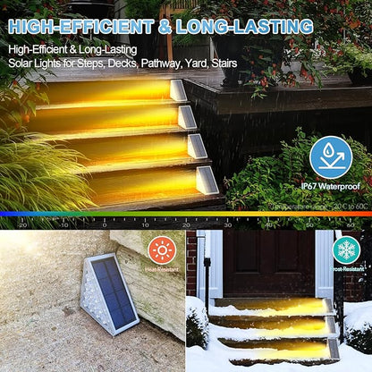 AUDLES LED Solar Step Lights Waterproof Outdoor Stair Lights, Warm White Solar Deck Light IP67 Solar Decoration Lights for Yard, Patio, Garden, Walkways, Front Door, Pathway, Driveway, Porch 2PK