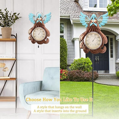 MUMTOP Indoor Outdoor Thermometer - Angel Wall Thermometer, Solar Lights Decorative Temperature Thermometer with Garden Stake for Patio, Room, Greenhouse, Outside Decor