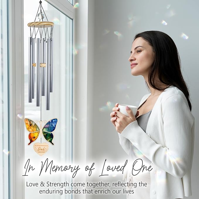 Personalized Memorial Wind Chime for Loss of Loved One Butterfly Suncatcher Crystal Rainbow Ornament Sympathy Gift in Loving Memory of Mom Dad Grandma Grandpa Nana Window Decor Bereavement Keepsake