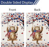 Heyfibro 4th Of July Patriotic Cute Cat Garden Flag 12x18 Double Sided Burlap, Heart Star Tree Pattern USA Flags Retro Yard Banner for Rustic Independence Day Outdoor Decor (ONLY FLAG)
