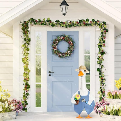 FuWeave Spring Goose Outfit Flower Porch Goose Clothes for 23" Large Statue Outdoor Patio Yard Lawn Art Decoration(Overalls Gardener,23 inch)