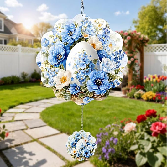 Wind Spinners Outdoor Easter Eggs, 12 inch Laser Cut Metal Art Geometric Pattern Wind Spinners Hanging Kinetic for Yard, Garden, Patio, Outdoor - Craft Decor Birthday Gifts for Women, Men, Mom