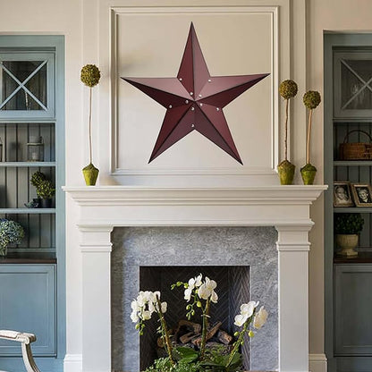 VIVICOMFY 24" Rustic Metal Barn Star Wall Decor-Handmade Red Barn Stars Indoor or Outdoor Decoration,Star for Outside Texas Stars Art Vintage Western Country Home Farmhouse Wall art Décor
