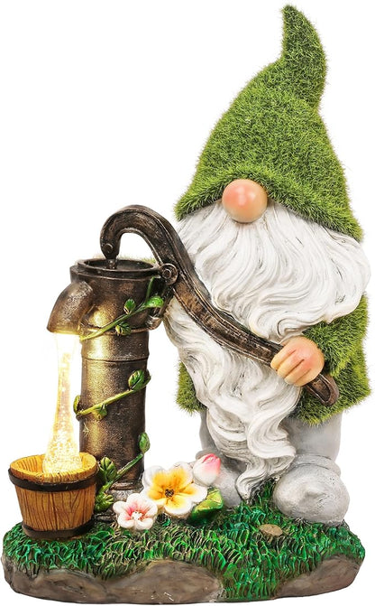 TERESA'S COLLECTIONS Garden Outdoor Decor, Garden Gnomes Decor with Solar Lights, St Patricks Decorations for Outdoor Decor, Waterproof Resin Decorations for Porch Patio, Gift for Dad and Mom, 9"