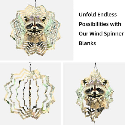 8 Inch Sublimation Wind Spinner, 3D Aluminum Metal Wind Spinner with Hook, Indoor Yard Garden Hanging Decoration, Weather Resistant Rotating Spiral Ornament, Fairy Raccoon