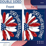 250th Anniversary Garden Flag, Red White Blue Sunflower Garden Flags, 250th Welcome Banner for Independence Day, 12x18 Inch Double Sided 4th of July Garden Flag for Yard & Outside Decor