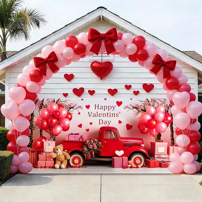 Valentine Garage Door Banner 157.5x70.9in Large Love Garage Door Cover Outdoor Valentine Decorations for House Exterior Yard Party Backdrop with Grommets and Rope