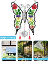 KY&BOSAM Gifts for Nana Butterfly Suncatcher I Love You Nana Stained Glass Window Hanging Wind Chime Ornament with Pressed Dried Flowers and Heart Charm for Mothers Day Birthday Valentines Christmas