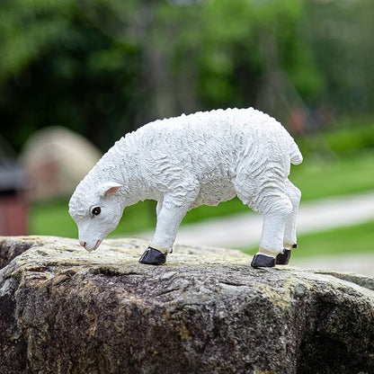 Garden Lamb Statue, White Resin Outdoor Sheep Sculpture, 9x6.3x3.5 Inches Ornament Decor for Yard Patio Landscaping Decor