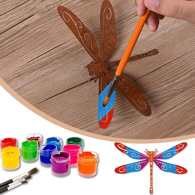2 Pack Rusty Dragonfly Garden Decor, Metal Dragonfly Outdoor Yard Decor, Colorable Dragonflies Outdoor Statues Ornaments - Garden Sculptures and Yard Art, Fence Decorations Outdoor